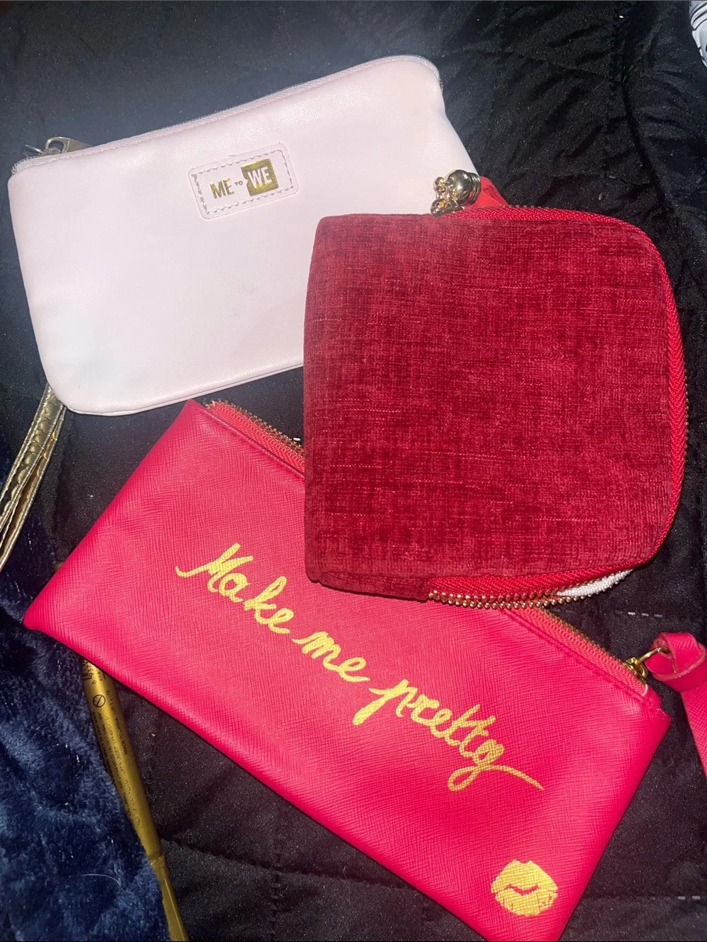 Me to We makeup bag, Velvet Jewelry Pouch deep pink Make me Pretty Pouch C57